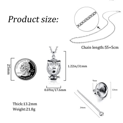 Owl Animal Cremation Urn Necklace for Ashes Crystal Memorial Keepsake Pendant Jewelry with Funnel Filler Kit for Dad Mom Grandma - style: Mom