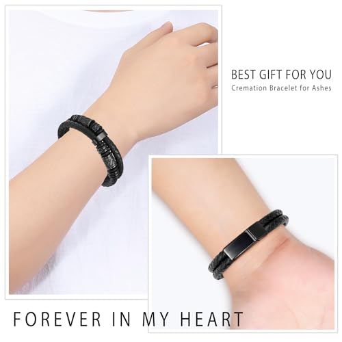 Hearbeingt Memorial Urn Bracelet for Ashes Leather Cremation Jewelry - color: Black 20cm