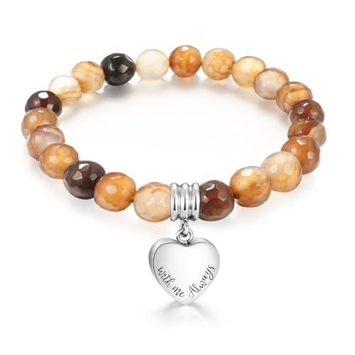 XIUDA Heart Cremation Memorial Urn Bracelet 316L Stainless Steel Keepsake Jewelry Urn Bracelet for Ashes for Women-With Me Always - style: Brown Agate Stone