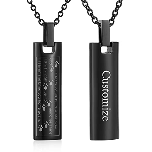 Pet Urn Necklaces for Ashes, Cylinder Dog Tag Cremation Jewelry for Ashes, Dog Cat Paw Print Cremation Urn Pendant Keepsake Memorial Jewelry for Pet - color: Customize