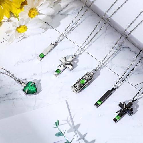 12 Pcs Urn Necklace for Ashes Bulk Cremation Cross Heart Cubic Jewelry Stainless Steel Memorial Locket for Men Women - color: Green