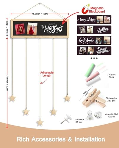 SF SOONEAT Picture Frames Collage Wall Decor Hanging Photo Display Multiple Family Tree Polaroid Celebration of Life Decorations with String, Blackboard, 30 Clips