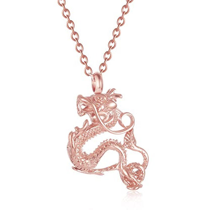 Legendary Chinese Dragon Urn Pendant Necklaces for Ashes Stainless Steel Keepsake Jewelry Cremation Ashes Holder Urn Necklace Memorial Jewelry Urn Pendant Unisex - color: Rose Gold