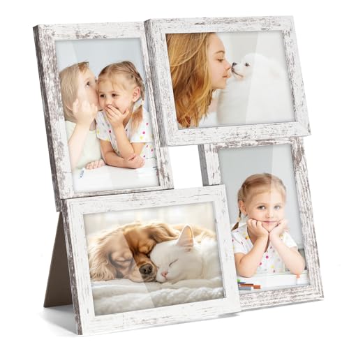 TWING 4x6 Collage Picture Frames Rustic White Wall Collage Photo Frame - color: White