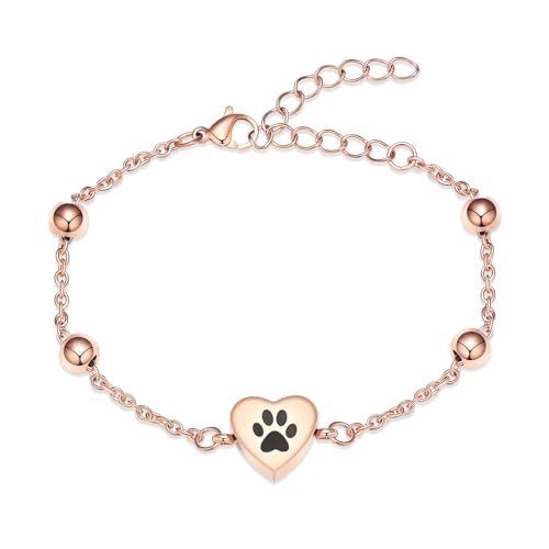 shajwo Pet Cremation Jewelry Paw Print Heart Urn Bracelet for Ashes - color: Rose Gold