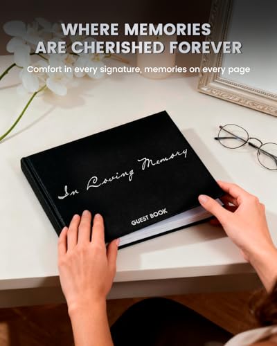 Funeral Guest Book for Memorial Service, In Loving Memory Sign in Guestbook | Celebration of Life Guest Book, Guest Sign in Book with Line, 9"x7" 160 Pages Hardback Keepsake Book for Condolence, Black