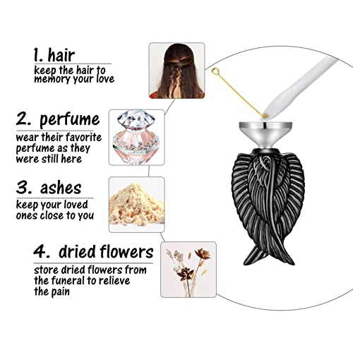 Angel Wing Cremation Necklace for Ashes Stainless Steel Urn Pendant Ashes Holder Memorial Jewelry-I’m Here WATCHING Over You - color: Black-Gift Box
