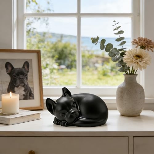 French Bulldog Dog Urn, Frenchie Dog Urns for Ashes, Pet Urns, Black | Pet Memorial Keepsake Funeral Urn for Dogs Ashes, Animal Urn - color: Black-a