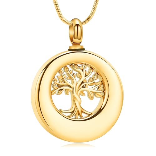 Hearbeingt Tree of Life Urn Necklaces for Ashes Circle Cremation Jewelry - color: A-Gold