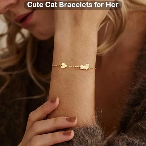Dog Memorial Gifts for Loss of Dog Paw Initial Bracelet for Women with Heart Dogs Mom Gifts Adjustable Pet Paw Gold Bracelets for Women Memorial Gift for Pet Lover Birthday Jewelry - style: Cat-J