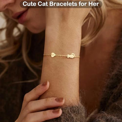 Dog Memorial Gifts for Loss of Dog Paw Initial Bracelet for Women with Heart Dogs Mom Gifts Adjustable Pet Paw Gold Bracelets for Women Memorial Gift for Pet Lover Birthday Jewelry - style: Cat-B