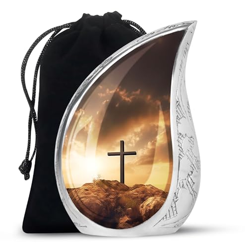 Christ Sunset Memorial Urns for Human Ashes Adult Mother - Large Urn for Human Ashes Adult Father - Cremation Gift for Burial - 10inch & 200 Cubic Inches Capacity Include Velvet Bag - color: Christ With Sunset View 2