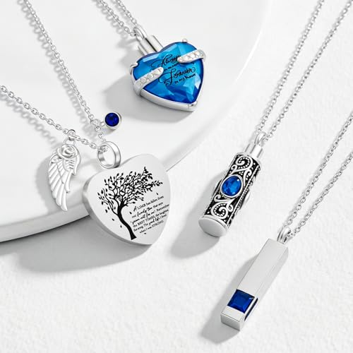 Small Urns & Necklaces for Human Ashes Set of 8, Memorial Keepsake Blue