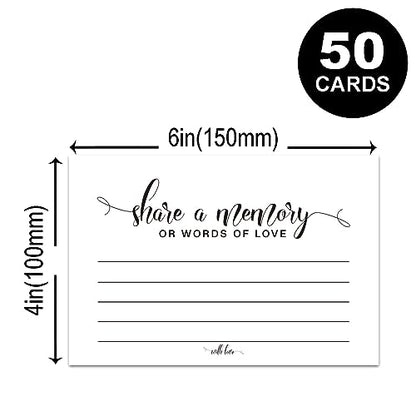 Share a Memory or Words of Love Cards, Celebration of Life Decorations, Funeral Guest book, Memorial Guest Book for Weddings, Showers, Birthdays, Celebration of Life, Going Away, Graduation, 50 Cards.