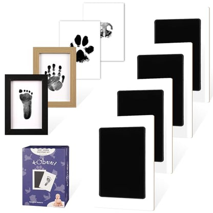 4 Park Baby Footprint Kit with 2 Wooden Frame, No Mess Inkless Hand and Footprint Kit, Clean-Touch Ink Pads for Fingerprint Stamps, Paw Print Kit for Dogs Cats, Baby Shower Gifts Keepsake for New Mom - size: S-4park