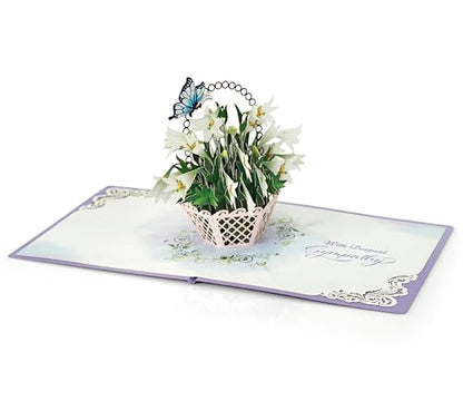 CUTPOPUP White Lily Sympathy Pop Up Card, With Sympathy Card, Loss of Loved One, Pet, Mom, Dad, Child, Condolence, Bereavement, Grief with Envelope (White Lily) FL114.1US - color: Sympathy White Lily-6x6in