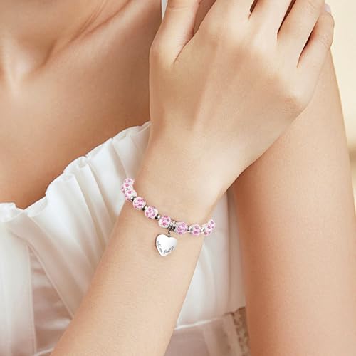XIUDA Heart Cremation Memorial Urn Bracelet 316L Stainless Steel Keepsake Jewelry Urn Bracelet for Ashes for Women-With Me Always - style: Pink Flower