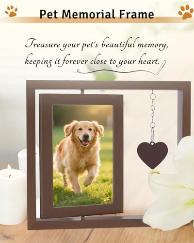 Double Sided Rotating Wooden Picture Frame, Dog Memorial Gifts - color: Brown 8x9in memorial frame