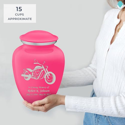 Adult Personalized Motorcycle Cremation Urns for Human Ashes I Large Bright Pink Funeral Urn for Men and Women I 200 lbs - color: Bright Pink
