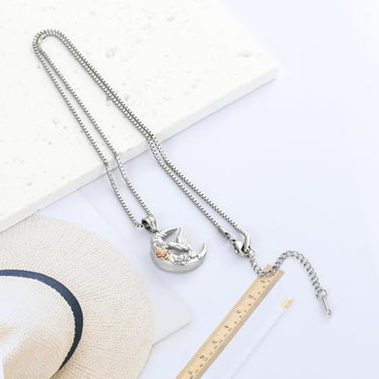 XSMZB Hummingbird Urn Necklace for Ashes of Loved One Rose Flower Moon Cremation Jewelry Ashes Holder Keepsake Pendant for Women Men - color: Silver-Rose Gold