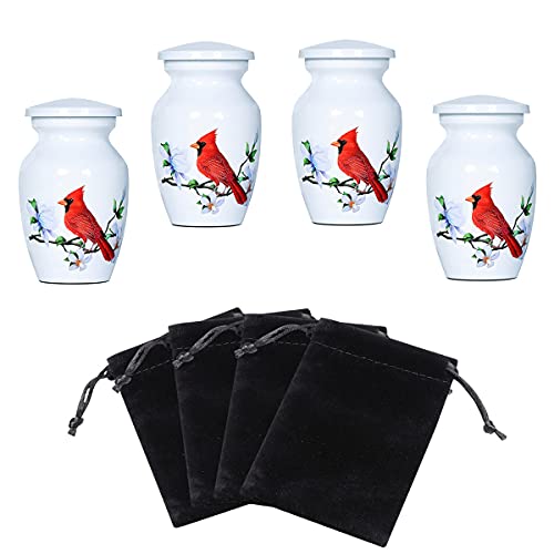 Small Cardinal Urn for Human or Pet Ashes, 4 Mini Funeral Memorial Urns - size: 4 Keepsake Urns