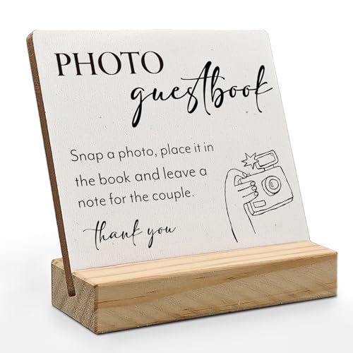 Wedding Guestbook Desk Decor, Wedding Guest Book Sign Wood Plaque, Guest Book Signs forWedding, Photo Guestbook WeddingWooden PlaqueSign with Wood Stand for WeddingReception Decor - color: photo, size: 4x4 inches