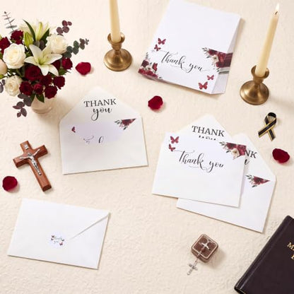 Fumete 50 Set Funeral Thank You Cards, Red Butterfly - style: Red Butterfly