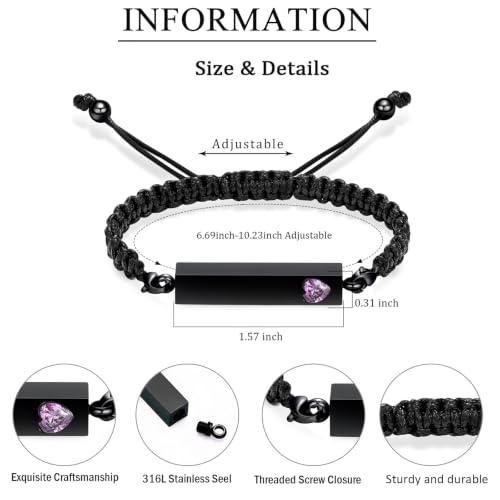 zeqingjw Vertical Bar Urn Bracelet for Ashes for Women Men Stainless Steel Cremation Jewelry Braided Rope Adjustable Keepsake Bracelets of Loved Ones Ash Holder Memorial Gift - color: Black-Purple