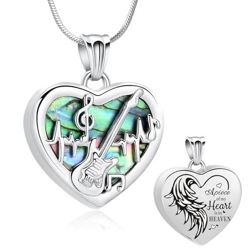 Minicremation Heart Guitar Cremation Pendant Necklace for Ashes Stainless Steel Music Guitar Pick Cremation Keepsake Memorial Urn Necklace - color: Customize Text