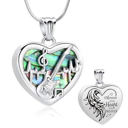 Minicremation Heart Guitar Cremation Pendant Necklace for Ashes Stainless Steel Music Guitar Pick Cremation Keepsake Memorial Urn Necklace - color: Customize Text
