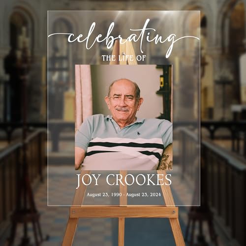 Custom Celebration Of Life Clear Acrylic Plaque, Personalized Funeral Welcome Sign With Photo, In Loving Memory Yard Sign, Simple Black Funeral Poster - color: Design 11