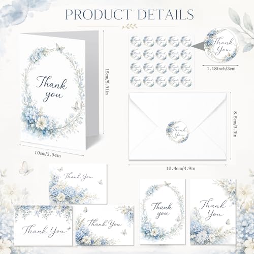 Fumete 50 Set Funeral Thank You Cards, Blue Butterfly - style: Blue Butterfly