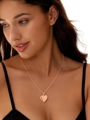U7 Women Locket Necklace, Heart Photo Lockets Hold Picture, Gift Box Packed - color: 02# Rose Gold*Flower Grain