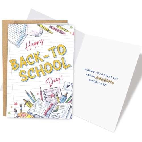 Happy Back to School Day Card for Boys Girls Kids, Cute First Day of School Card, Good Luck School Year Cards for Daughter Son Granddaughter Grandson - color: Back to School Day