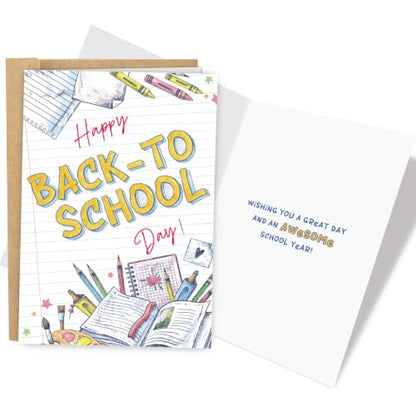 Happy Back to School Day Card for Boys Girls Kids, Cute First Day of School Card, Good Luck School Year Cards for Daughter Son Granddaughter Grandson - color: Back to School Day