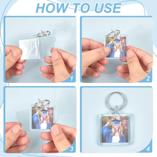 200 Pcs Clear Picture Keychains Bulk Set, Acrylic Photo Keychain Photo Insert Keychains with Split Ring for Car Backpack Keyring DIY Personalize Favor Graduation Gift