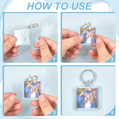 200 Pcs Clear Picture Keychains Bulk Set, Acrylic Photo Keychain Photo Insert Keychains with Split Ring for Car Backpack Keyring DIY Personalize Favor Graduation Gift
