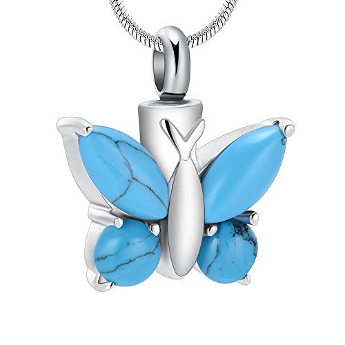 Butterfly Cremation Necklace for Ashes - Urn Neckalce for Ashes for Women Cremation Jewelry for Women - Ashes Keepsake Pendant Memorial Jewelry Gifts for A Loss of Loved Ones - color: Turquoise Stone