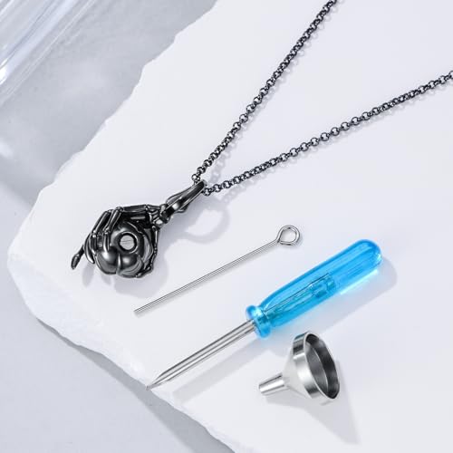 PELOVNY Urn Necklaces for Ashes of Loved Ones 925 Sterling Silver Personalized Heart Locket Urn Necklace Cremation Keepsake Memorial Jewelry Gifts for Women Men - color: Skull Rose Urn
