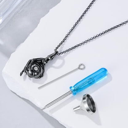 PELOVNY Urn Necklaces for Ashes of Loved Ones 925 Sterling Silver Personalized Heart Locket Urn Necklace Cremation Keepsake Memorial Jewelry Gifts for Women Men - color: Skull Rose Urn