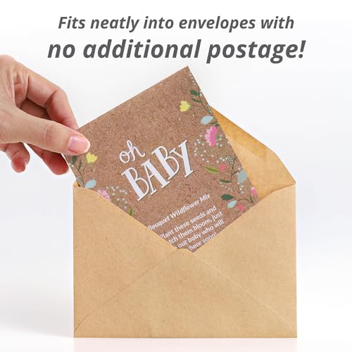 Oh Baby Flower Seeds Packets - Girl/Boy Baby Shower Favors - Pre-Filled, 25 Wildflower Seed Packs for Favor - Eco-Friendly Gift & Babys Guest Giveaways - Non-GMO Seeds - Brown - style: Oh Baby Natural