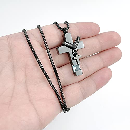 YOUFENG 3 Pieces Cremation Urn Necklaces for Ashes Keepsake Cremation Jewelry Cross Round Bar Birthstone Crystal Stainless Steel Memorial Pendant for Women Men - color: Aquamarine
