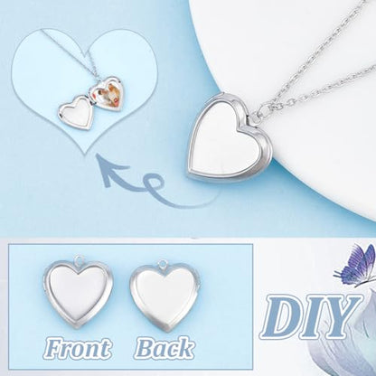 UNICRAFTALE 15Pcs Heart Photo Frame Charms Stainless Steel Picture Locket Charm Metal Locket Pendants Photo Memory Necklace Chain Bouquet Picture Charm for Women Men Wedding Jewelry Making