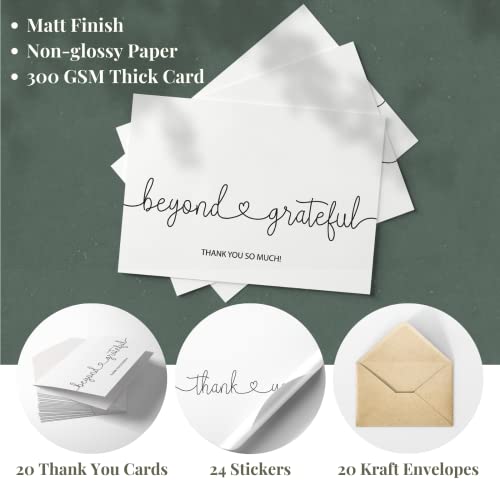 Paper Play Thank You Cards with Envelopes Beyond Grateful, Bulk Pack of 20 - color: Beyond Grateful