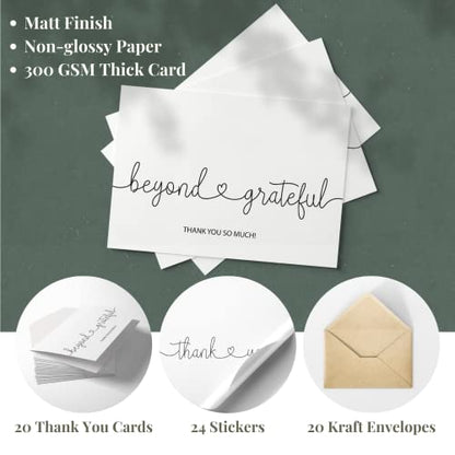 Paper Play Thank You Cards with Envelopes Beyond Grateful, Bulk Pack of 20 - color: Beyond Grateful