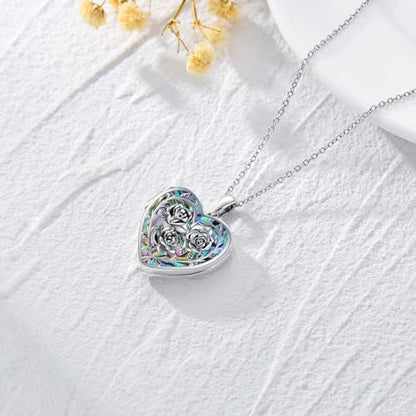 Dorunmo Locket Necklace 925 Sterling Silver Pictures Photo Keep Someone Near to You Custom Lockets Mother's Day Jewelry Personalized Photo Locket Gifts - color: A-Rose-Abalone, style: Locket Only