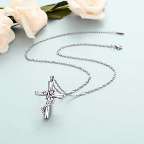 shajwo Butterfly Cross Urn Necklaces for Ashes for Women Men - color: Silver-Purple