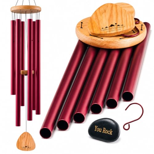 Red Wind Chimes for Outside Deep Tone, 41 Inch Hand Tuned B Major Pentatonic Alto Wind Chime with Decorative Kindness Stone, Outdoor Garden Patio Porch Decor, Meaningful Sympathy Memorial Gift - size: 41"