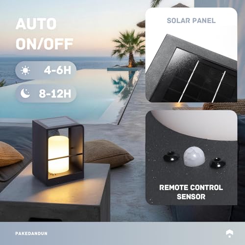 Solar Outdoor Table Lamp LED, IP65 Waterproof Tabletop Lamps | Dimmable Outdoor Solar Lanterns with Remote Brightness & Timer Control, Smart Tabletop Lights Dusk to Dawn for Patio Outside - size: Small-11.02"H