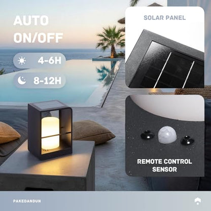 Solar Outdoor Table Lamp LED, IP65 Waterproof Tabletop Lamps | Dimmable Outdoor Solar Lanterns with Remote Brightness & Timer Control, Smart Tabletop Lights Dusk to Dawn for Patio Outside - size: Small-11.02"H